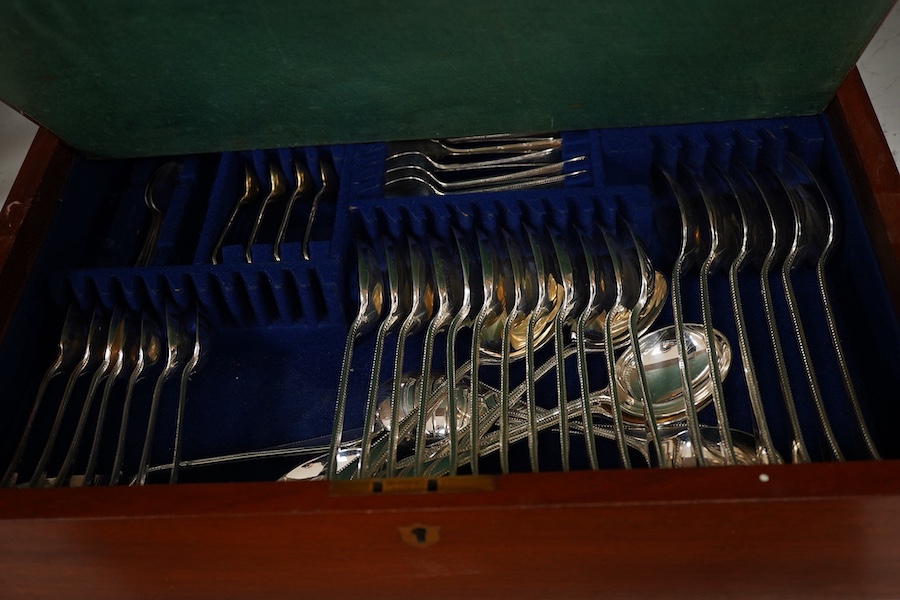 A plated bead edged part canteen of cutlery housed in two cases